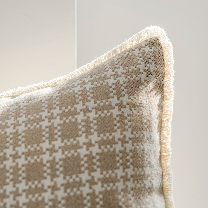 Oat Lattice — Woven Check Throw Pillow Cover