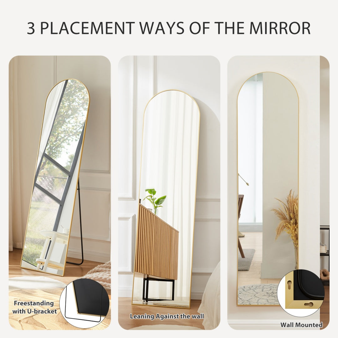 Arch Floor Mirror | Gold Full-Length Standing Mirror, 56×15"