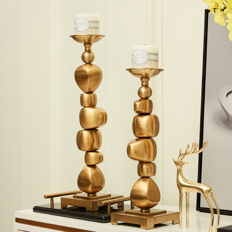 The Cairn Set – Brushed Gold Pillar Candle Holders