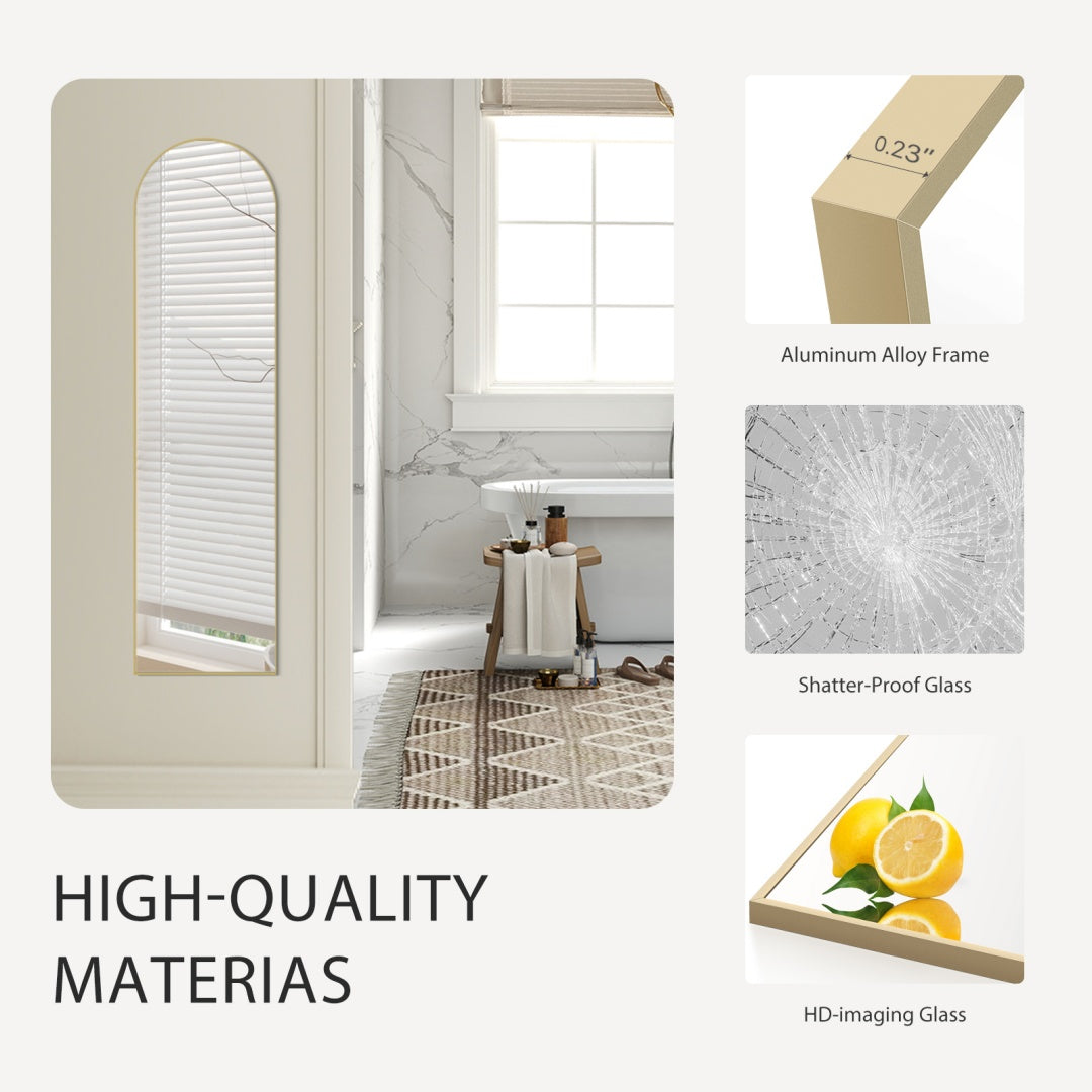 Arch Floor Mirror | Gold Full-Length Standing Mirror, 56×15"