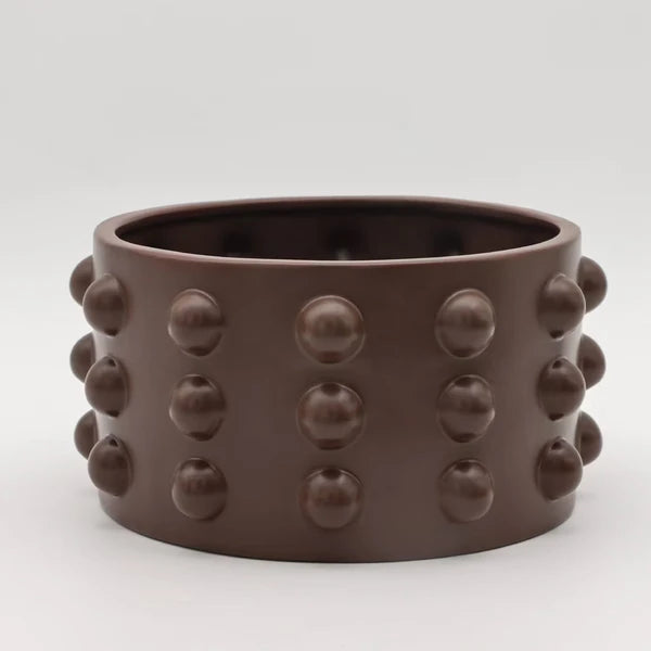 The Pebble Pot – Sculptural Studded Planter in Matte Brown