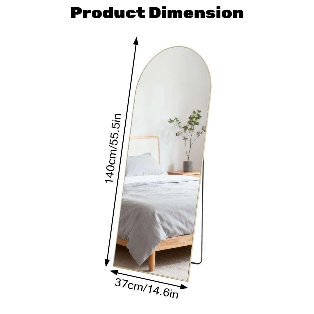 Arch Floor Mirror | Gold Full-Length Standing Mirror, 56×15"