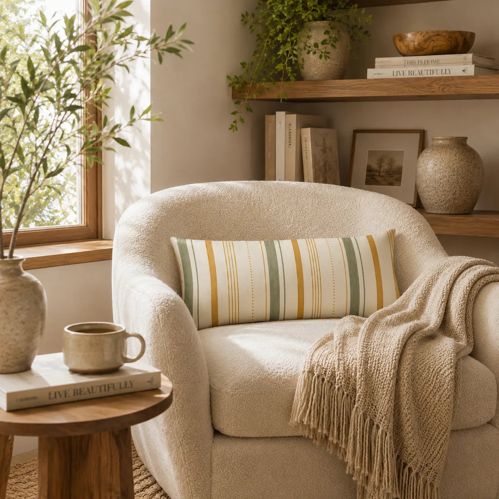 Golden Meadow Stripe Lumbar Pillow | Modern Organic Accent Pillow 12x20