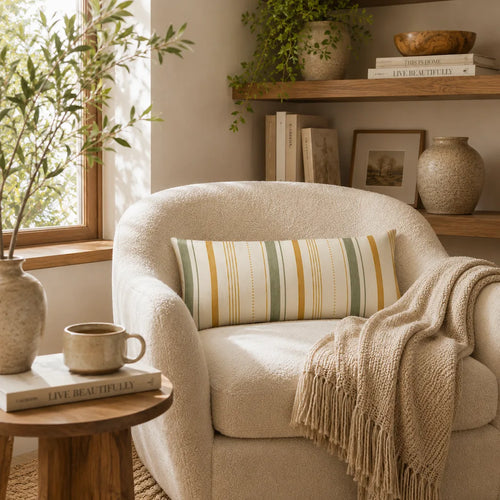 Golden Meadow Stripe Lumbar Pillow | Modern Organic Accent Pillow 12x20