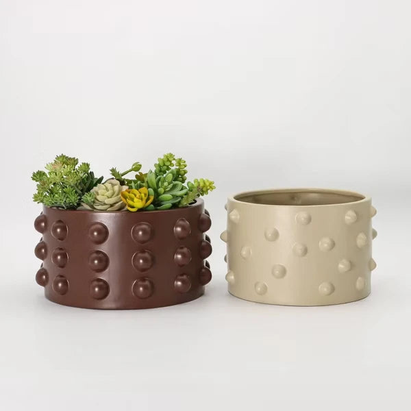 The Pebble Pot – Sculptural Studded Planter in Matte Brown