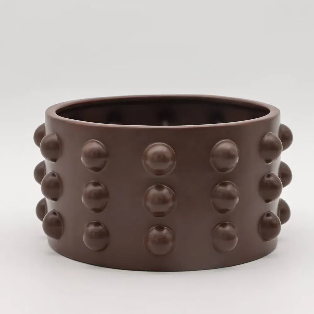 The Pebble Pot – Sculptural Studded Planter in Matte Brown