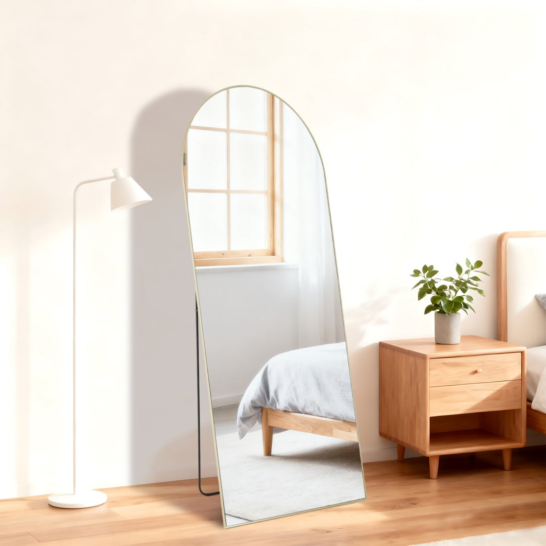Arch Floor Mirror | Gold Full-Length Standing Mirror, 56×15"