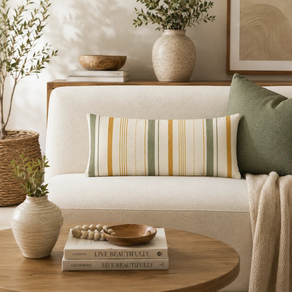 Golden Meadow Stripe Lumbar Pillow | Modern Organic Accent Pillow 12x20