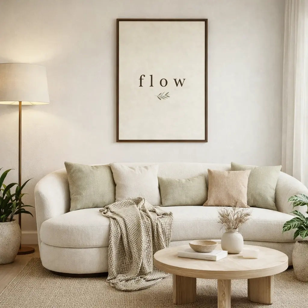 Flow | Modern Organic Typography Wall Art in Warm Cream Tones