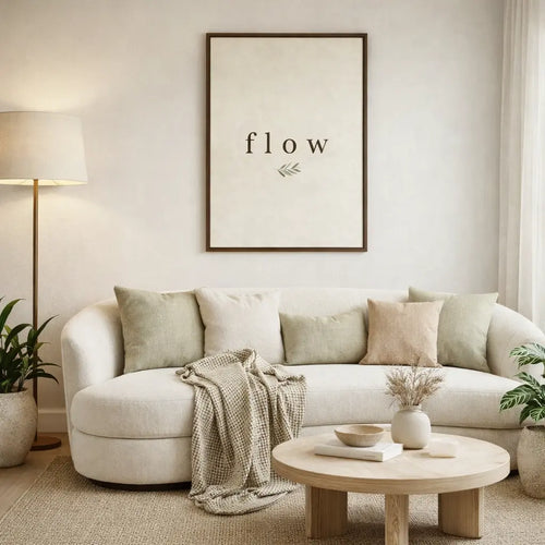 Flow | Modern Organic Typography Wall Art in Warm Cream Tones