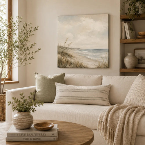 Coastal Dunes Canvas Wall Art | Modern Organic Beach Landscape Print | 26x26 Framed Canvas