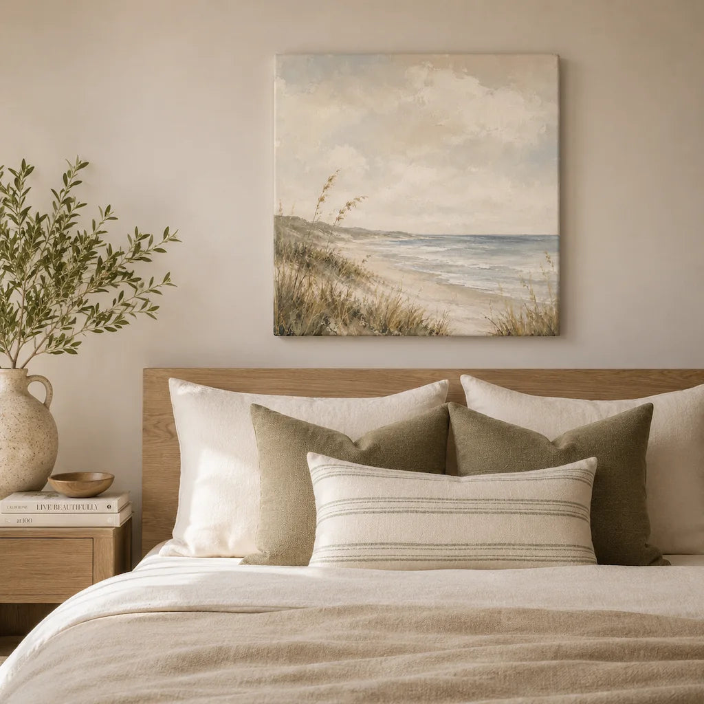 Coastal Dunes Canvas Wall Art | Modern Organic Beach Landscape Print | 26x26 Framed Canvas