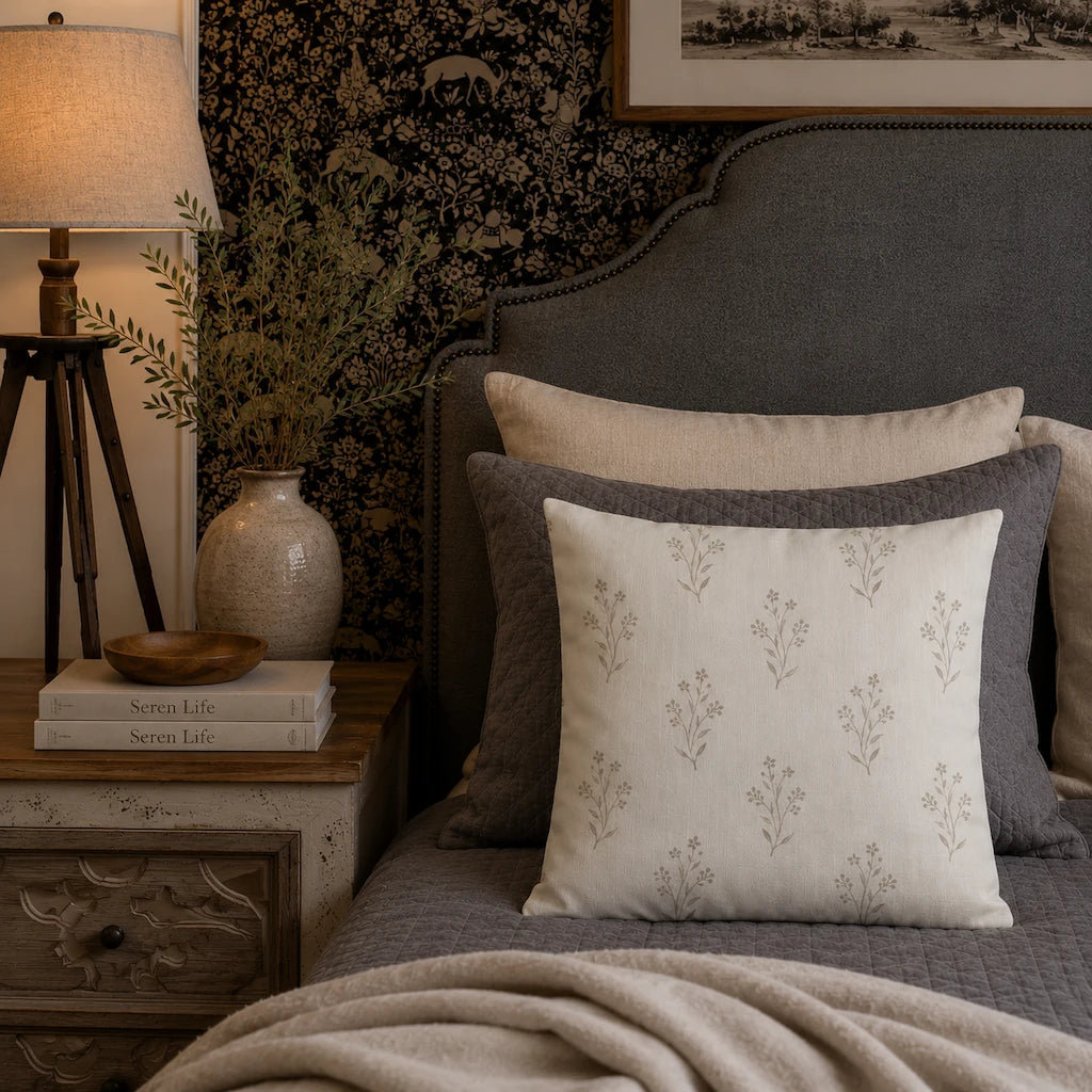 Wildflower Sprig Pillow 18x18 | Modern Organic Neutral Floral Accent Pillow