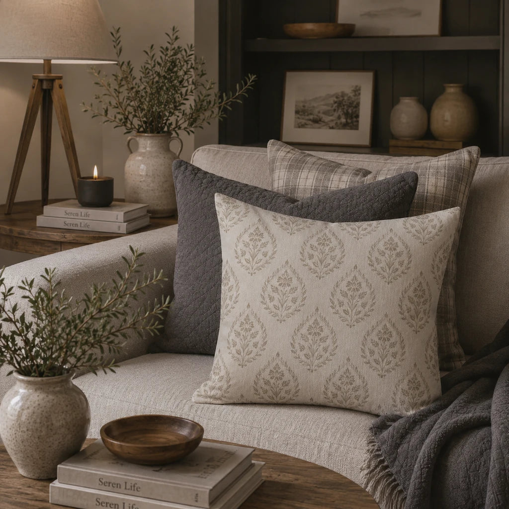 Willow Teardrop Pillow 22x22 in| Modern Neutral Floral Accent Pillow