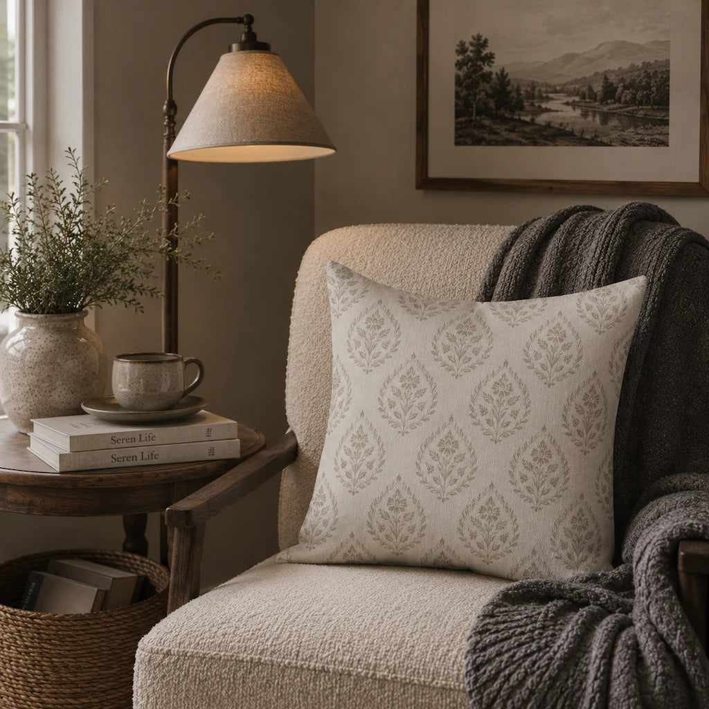 Willow Teardrop Pillow 22x22 in| Modern Neutral Floral Accent Pillow