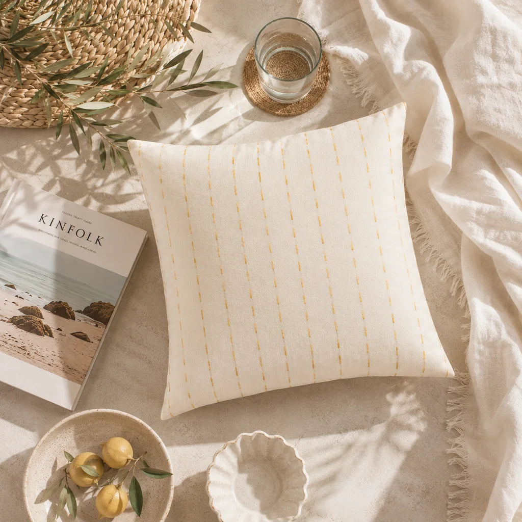 Meadow Stitch Throw Pillow | Modern Organic Accent Pillow | 22x22 Decorative Pillow with Insert