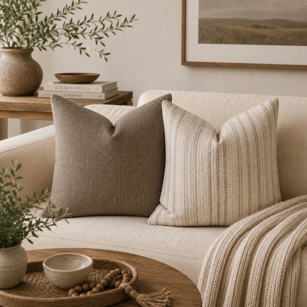Stone Hearth Chenille Throw Pillow Cover | 20x20 Inch Modern Organic Accent Cover