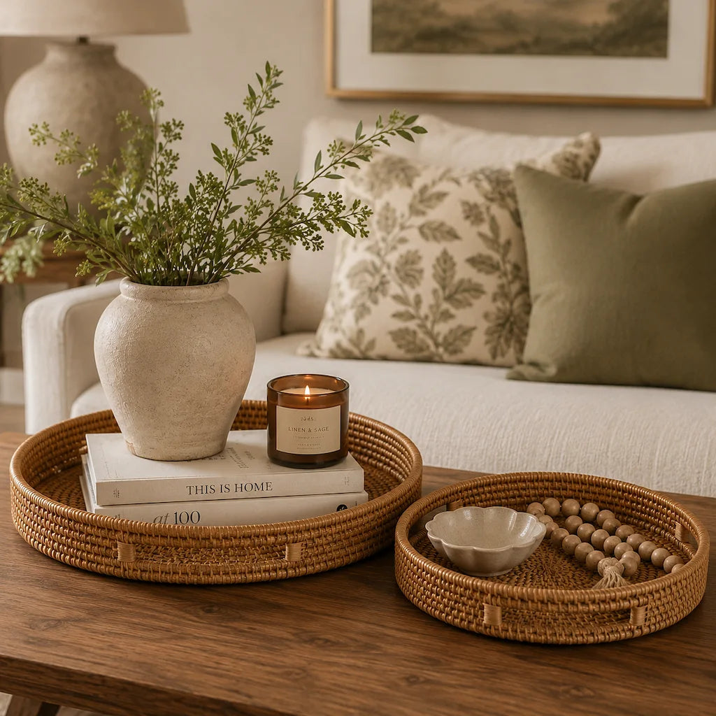 Willow Weave Tray Set | Modern Decorative Trays (Set of 2)