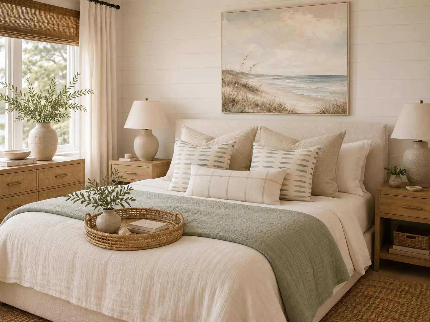 Soft coastal colors style in a modern organic stting