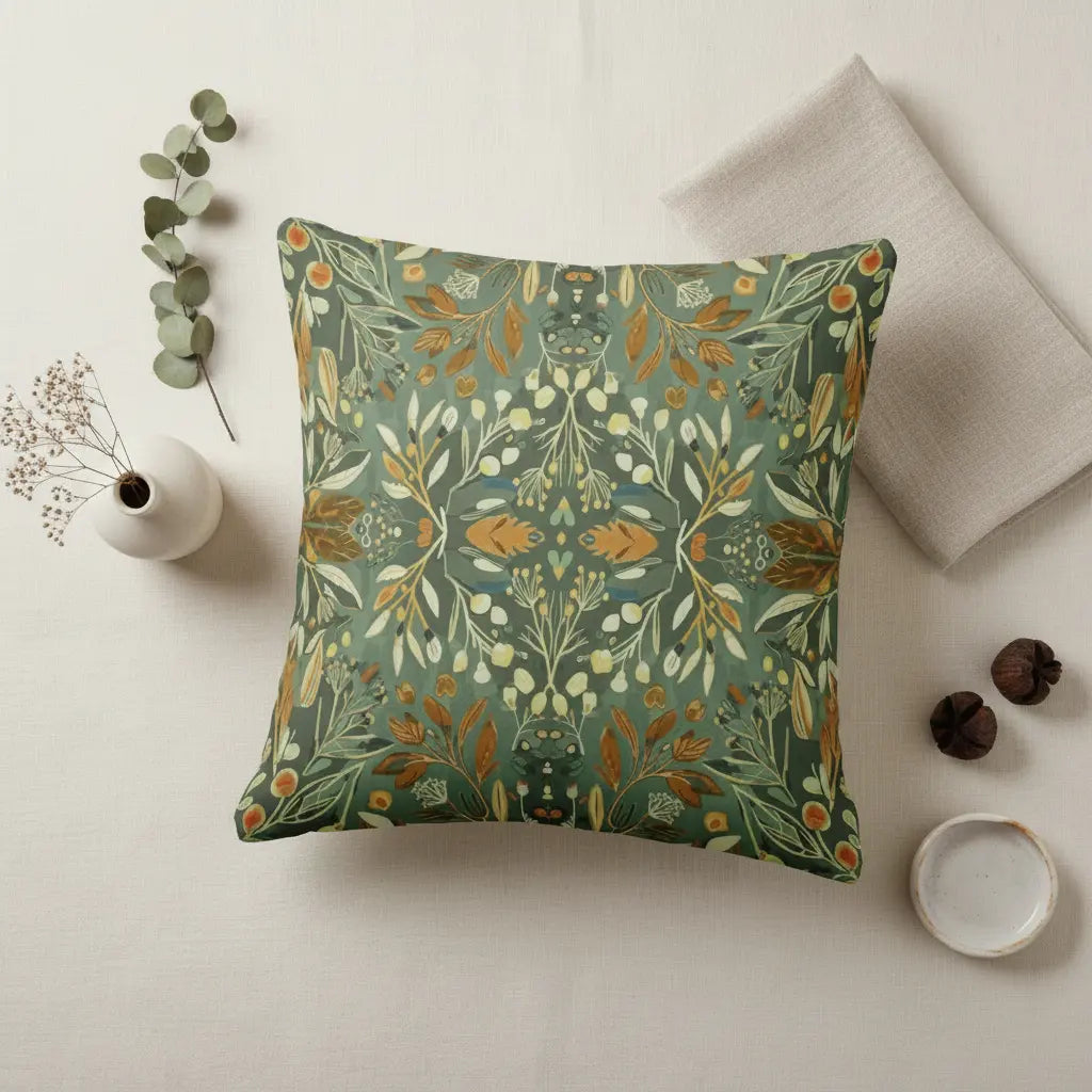 Decorative pillow with floral pattern on a light background