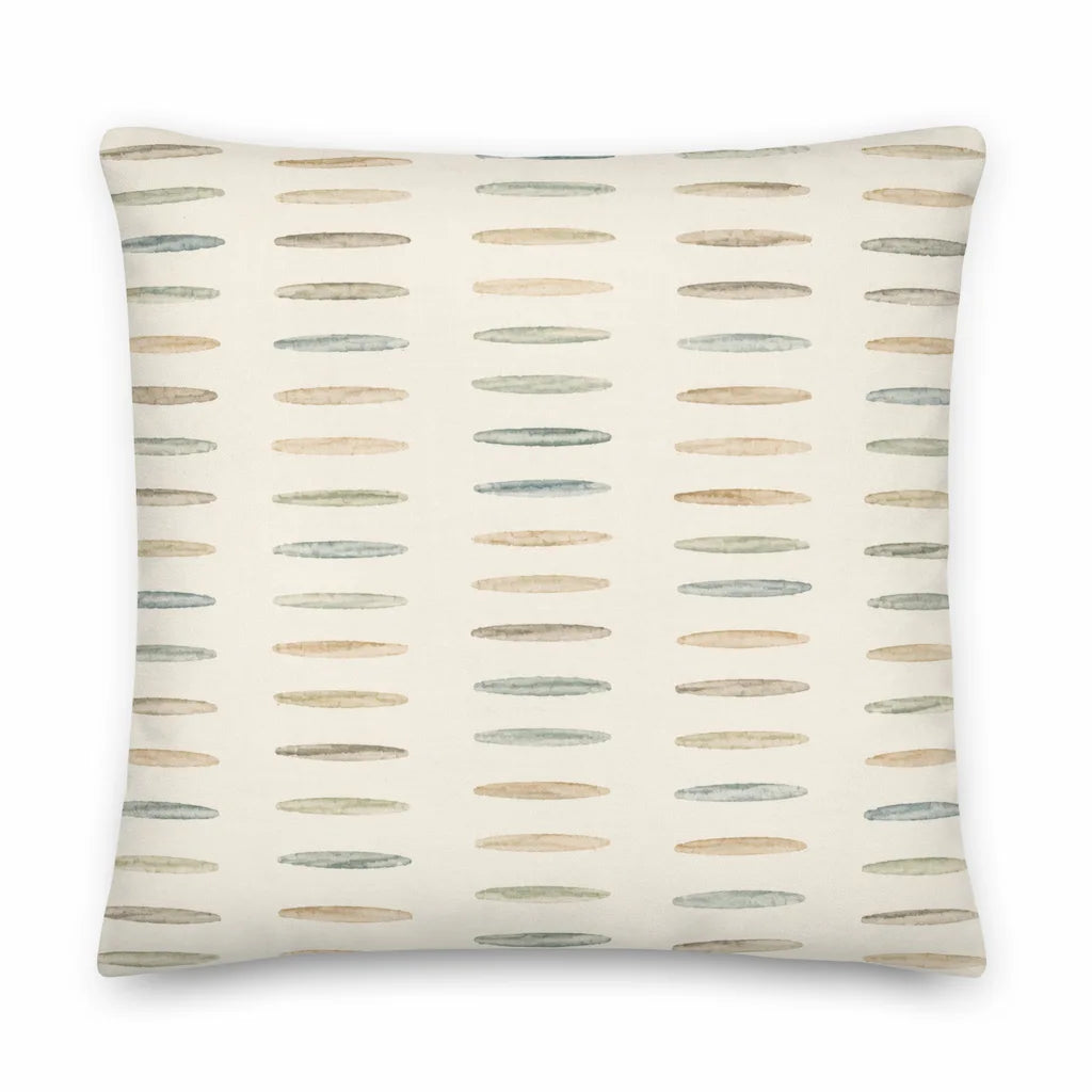 Decorative pillow with a pattern of horizontal lines on a white background