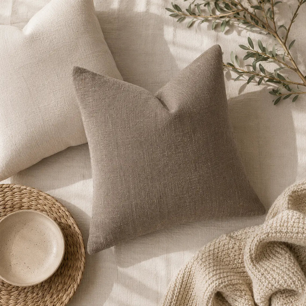 Stone Hearth Chenille Throw Pillow Cover | 20x20 Inch Modern Organic Accent Cover