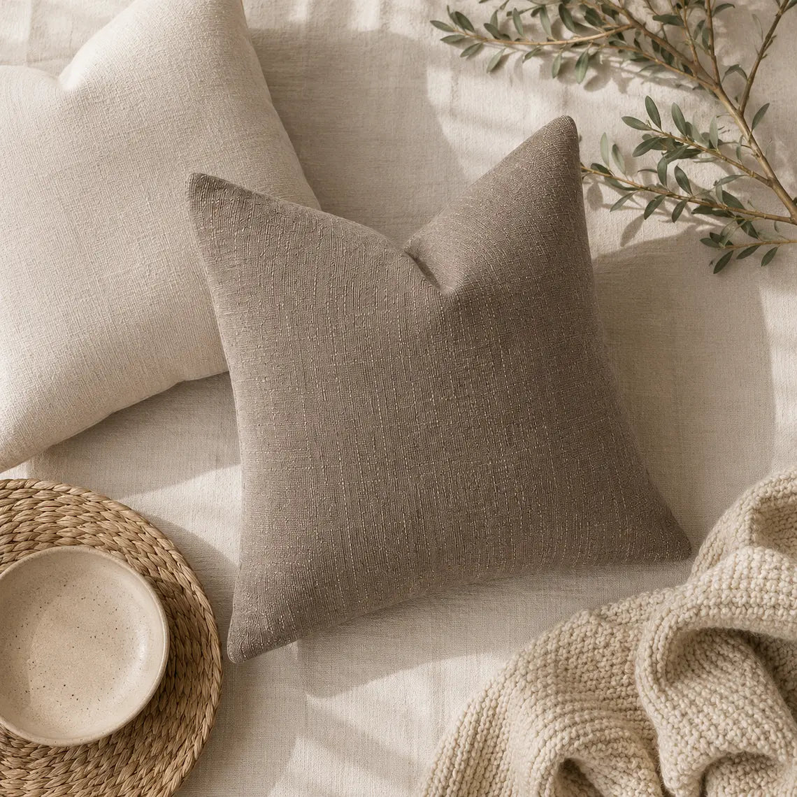 Stone Hearth Chenille Throw Pillow Cover | 20x20 Inch Modern Organic Accent Cover