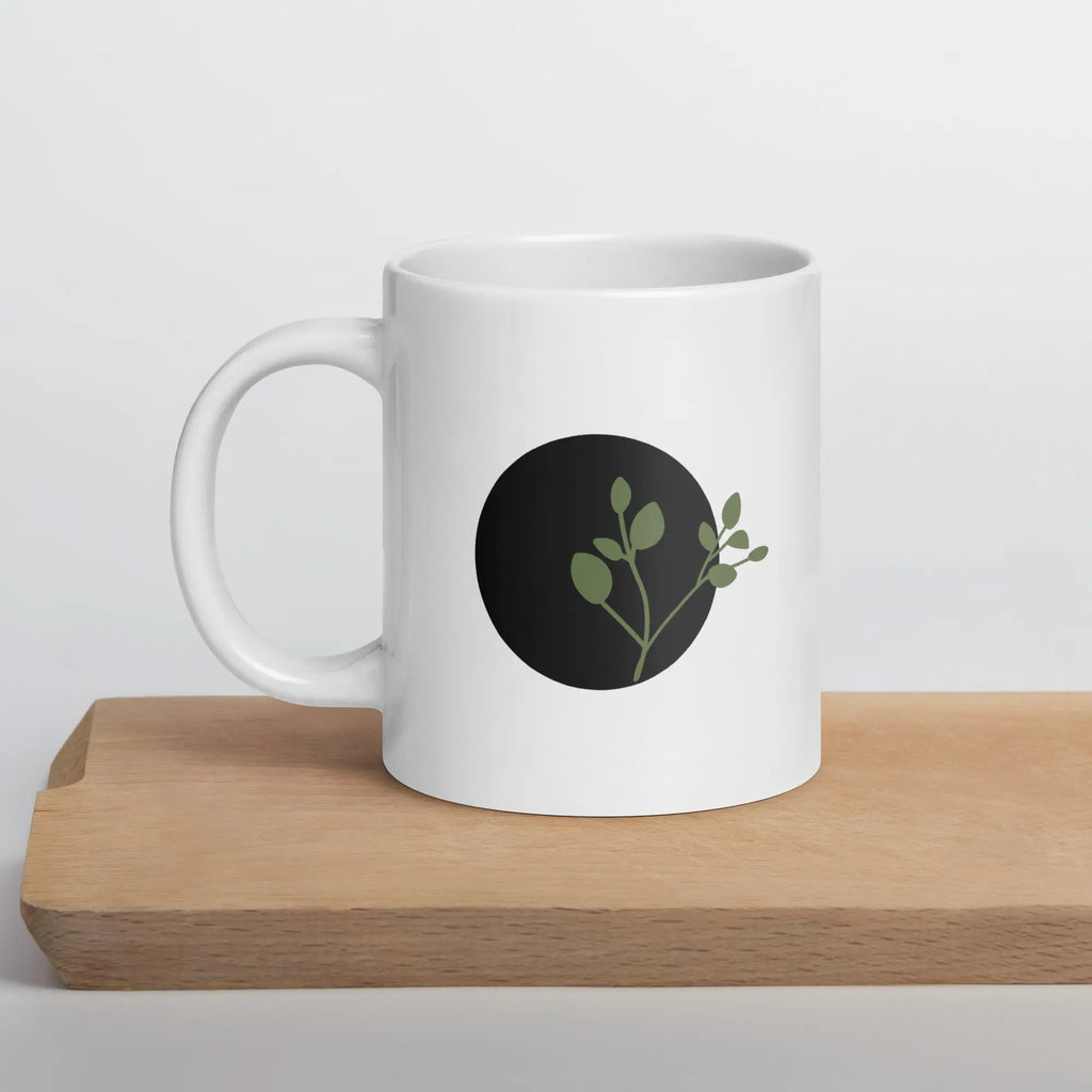 A white Glossy mug in a modern organic setting
