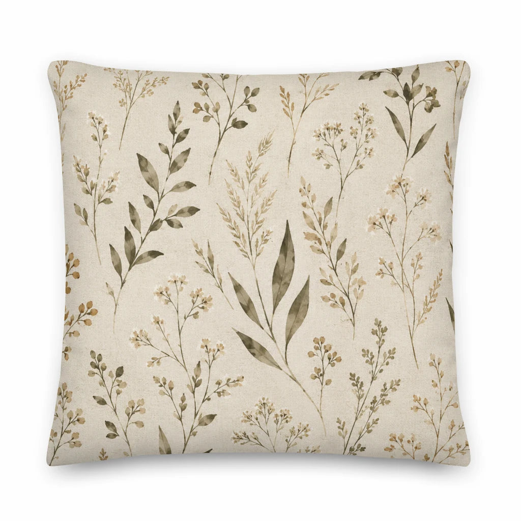 Decorative pillow with floral pattern on a beige background