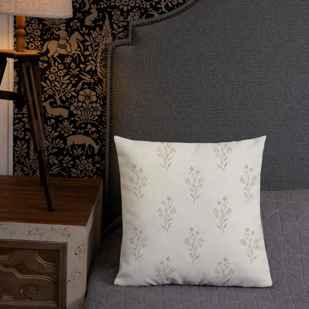 Wildflower Sprig Pillow 18x18 | Modern Organic Neutral Floral Accent Pillow