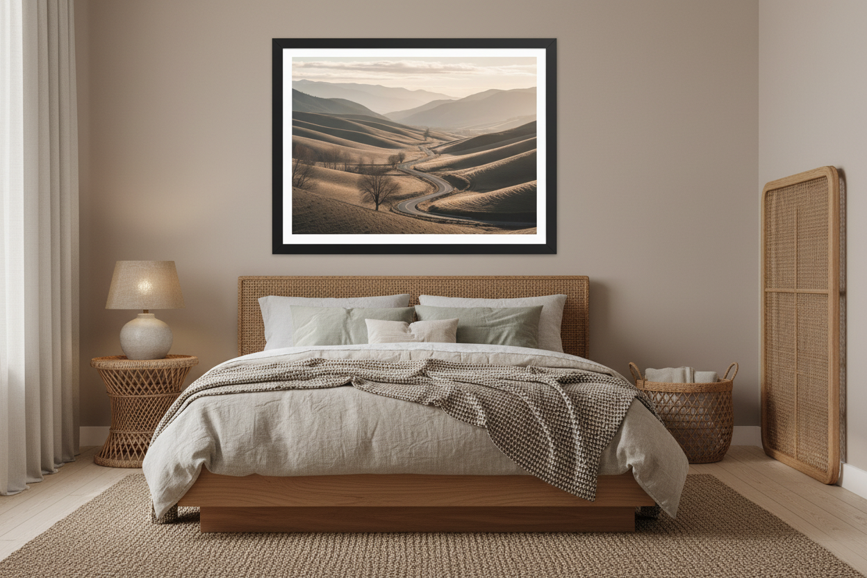 Bedroom Mockup – Warm Wood & Wicker