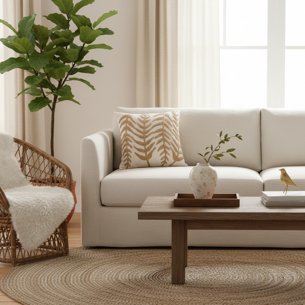 Botanical Fern Embroidered Throw Pillow — No Pampas