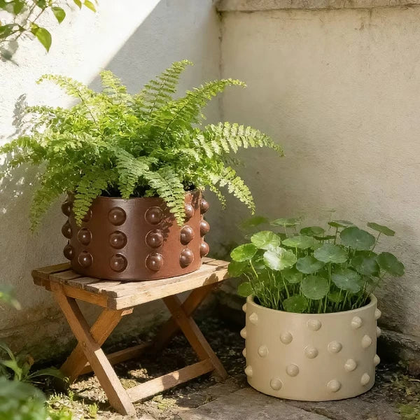 The Pebble Pot – Sculptural Studded Planter in Matte Brown
