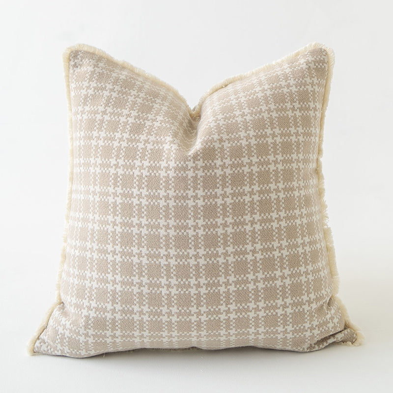 Oat Lattice — Woven Check Throw Pillow Cover