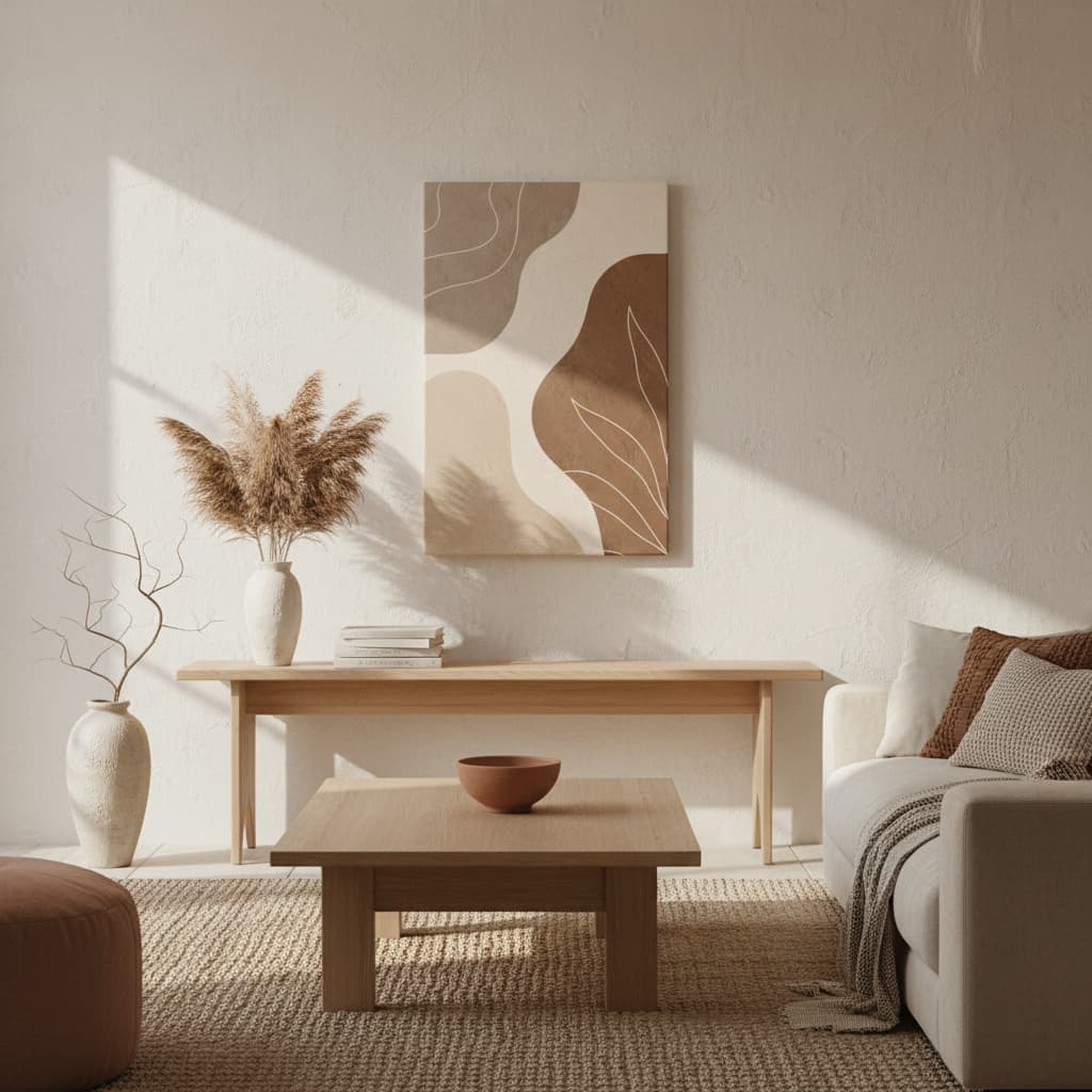 Earthen Contours | Modern Organic Botanical Canvas Wall Art in Warm Neutral Tones