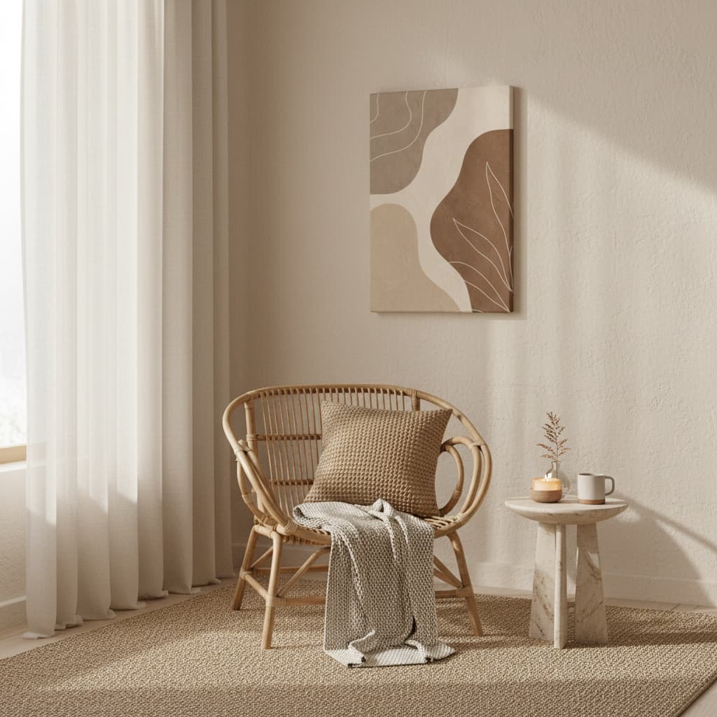 Earthen Contours | Modern Organic Botanical Canvas Wall Art in Warm Neutral Tones