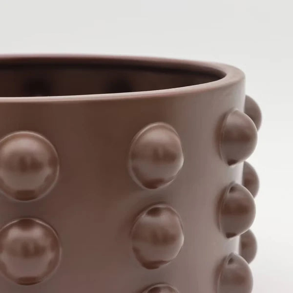 The Pebble Pot – Sculptural Studded Planter in Matte Brown