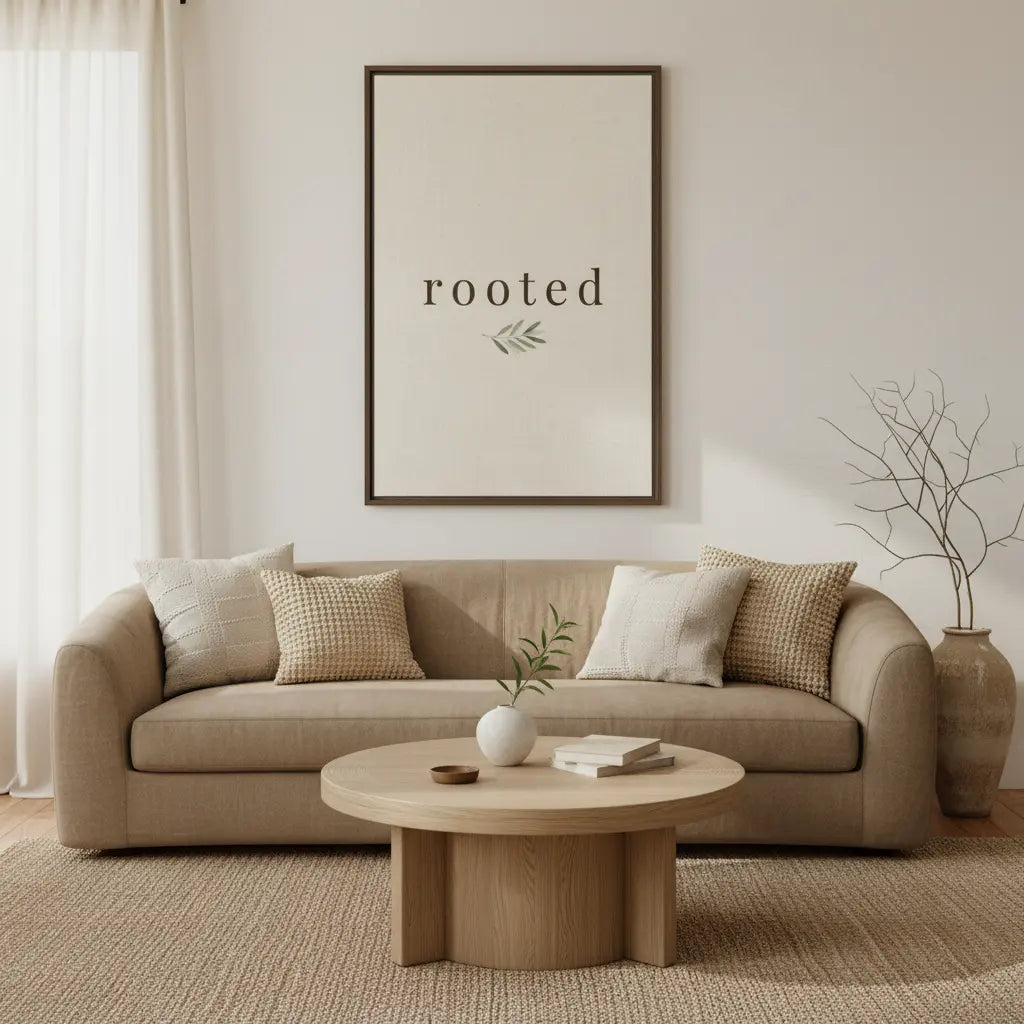 Rooted | Modern Organic Typography Wall Art in Warm Cream Tones