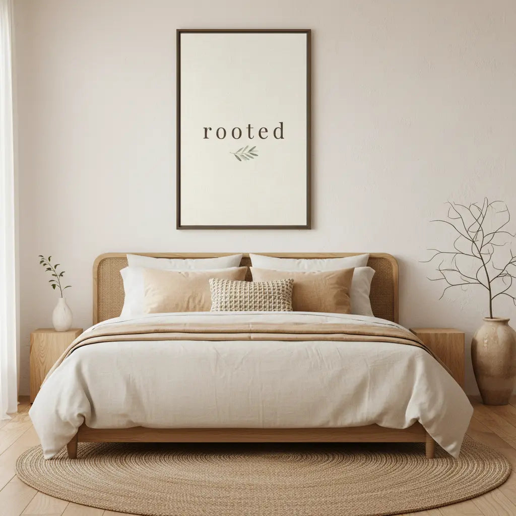 Rooted | Modern Organic Typography Wall Art in Warm Cream Tones