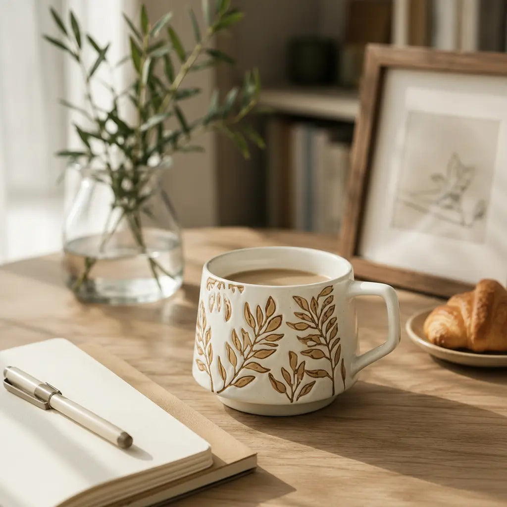 The Bean Leaf Mug — Botanical Stoneware Coffee Mug