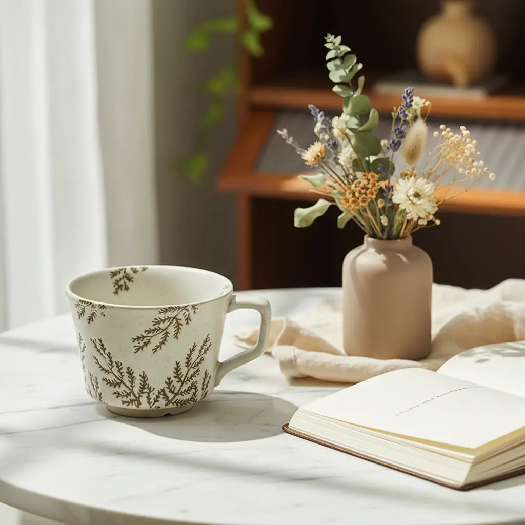 The Willow Leaf Mug — Botanical Stoneware Coffee Mug