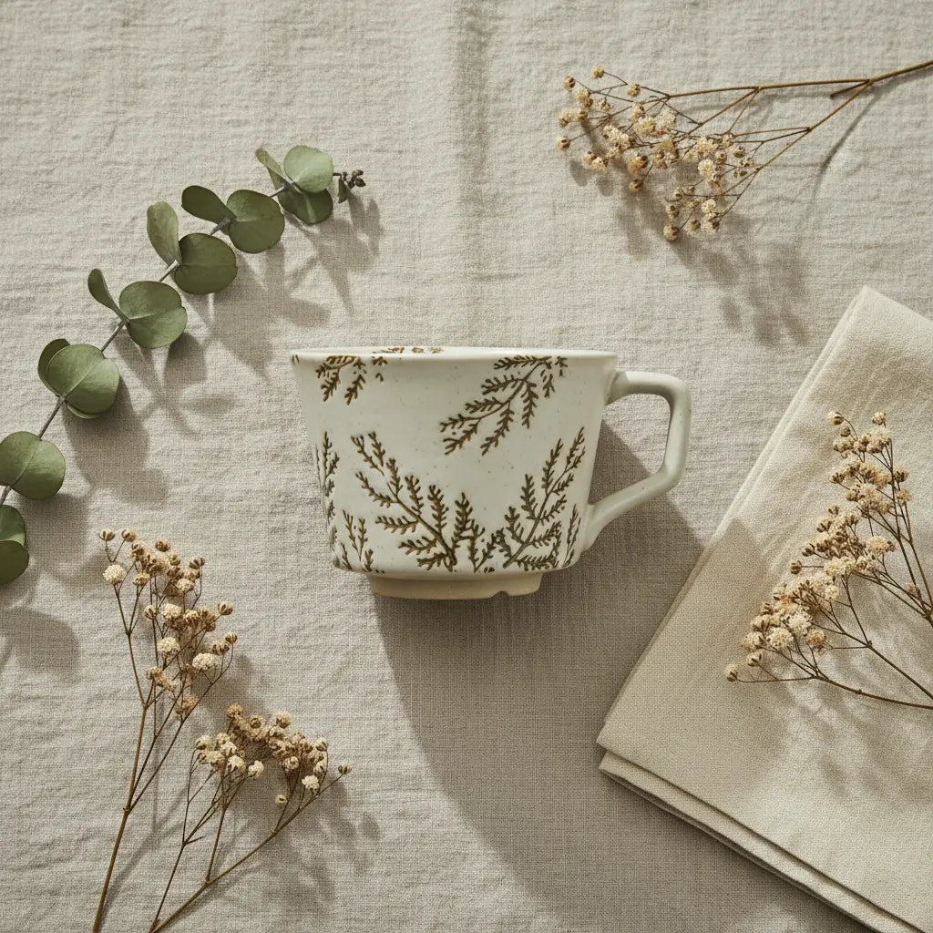 The Willow Leaf Mug — Botanical Stoneware Coffee Mug