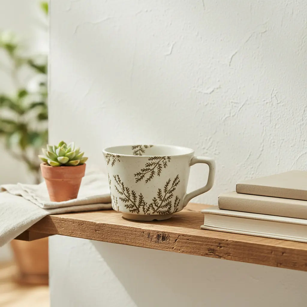 The Willow Leaf Mug — Botanical Stoneware Coffee Mug