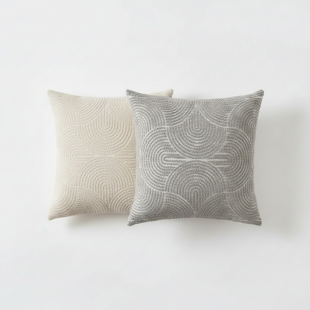 The Arc Chenille Pillow – Both Variants Flat Lay