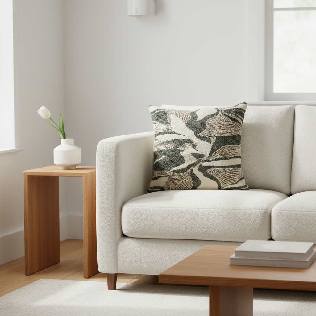 The Ebony Leaf Pillow – Lifestyle with Tulip