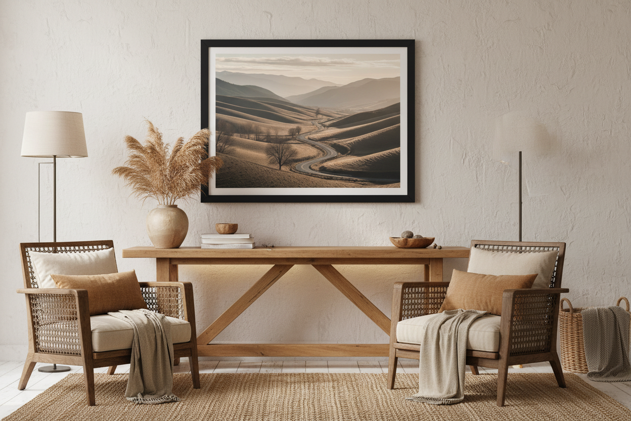 Warm Wood & Wicker Interior Mockup