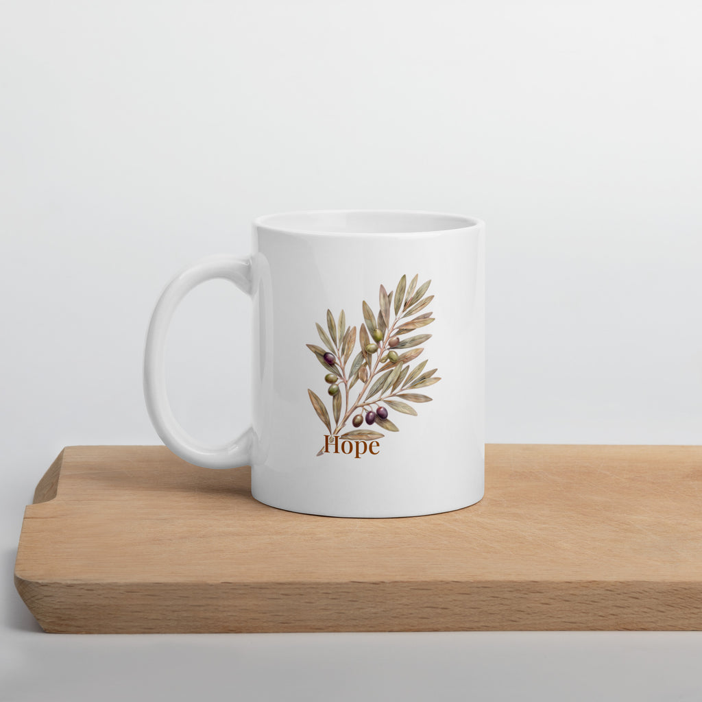 The Olive Hope Mug — Watercolor Botanical Ceramic Mug 11 oz