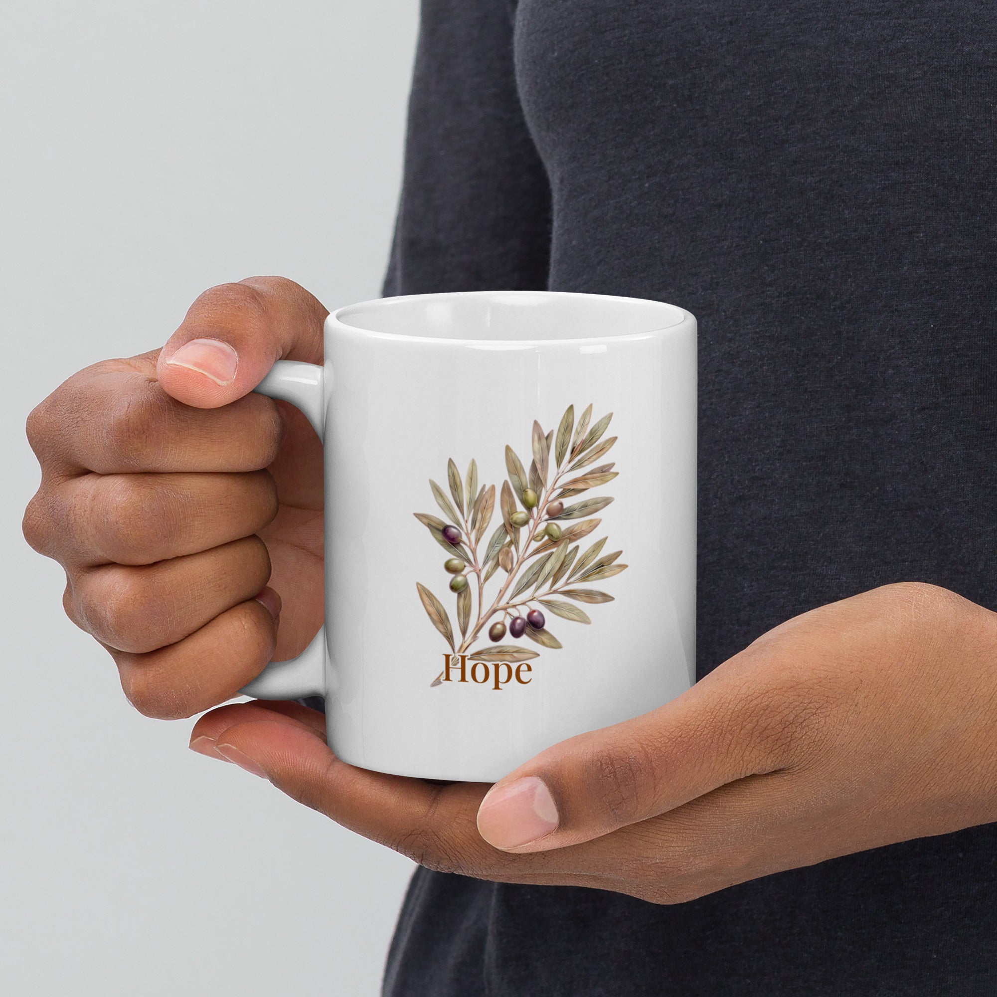 The Olive Hope Mug — Watercolor Botanical Ceramic Mug 11 oz