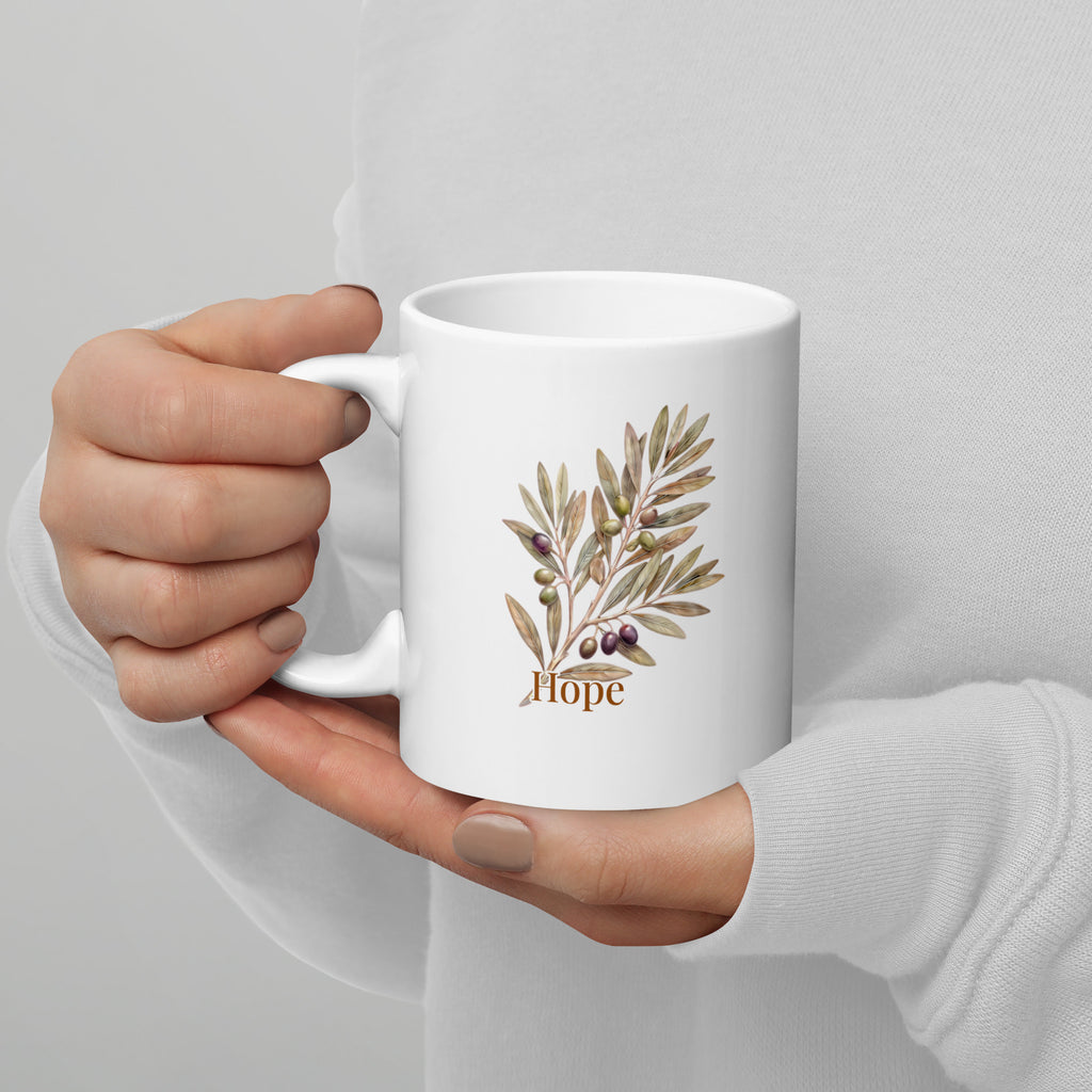 The Olive Hope Mug — Watercolor Botanical Ceramic Mug 11 oz