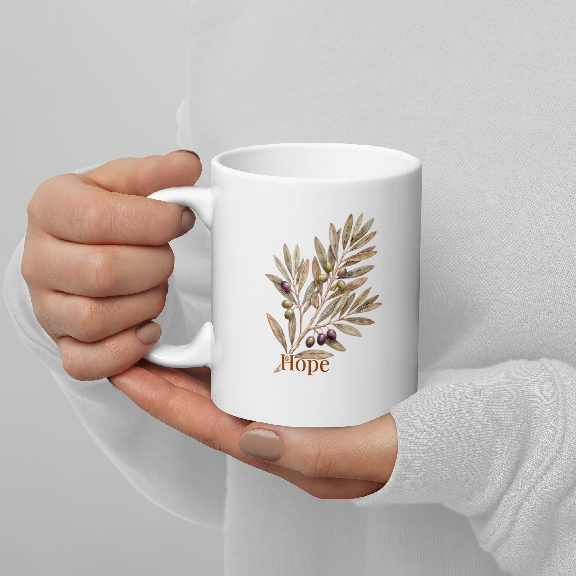 The Olive Hope Mug — Watercolor Botanical Ceramic Mug 11 oz